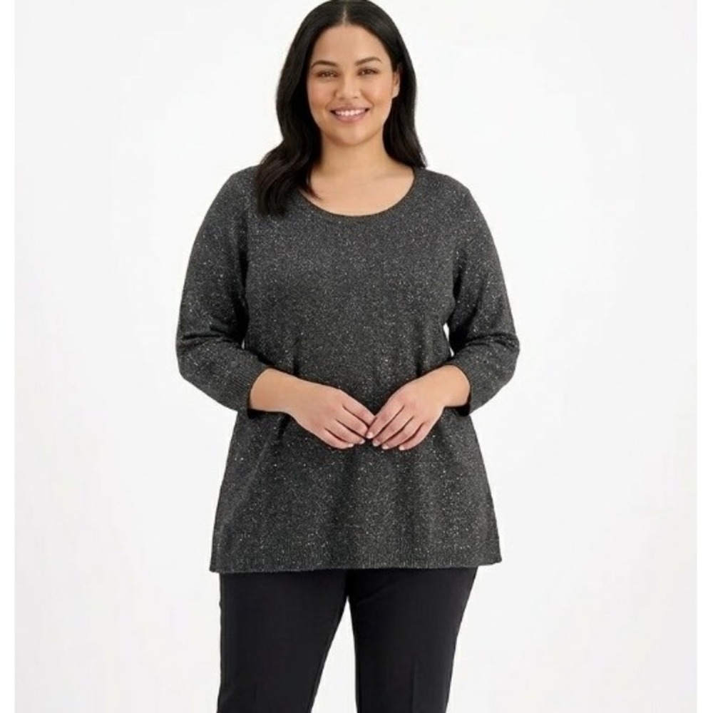 New Lane Bryant size 22/24 Black Metallic Fuzzy Round Neck Comfy Sweater Holiday